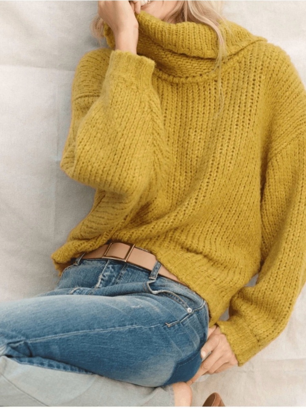 Pilcro Yellow Zamora Cowl Neck Chunky Knit Boxy Sweater